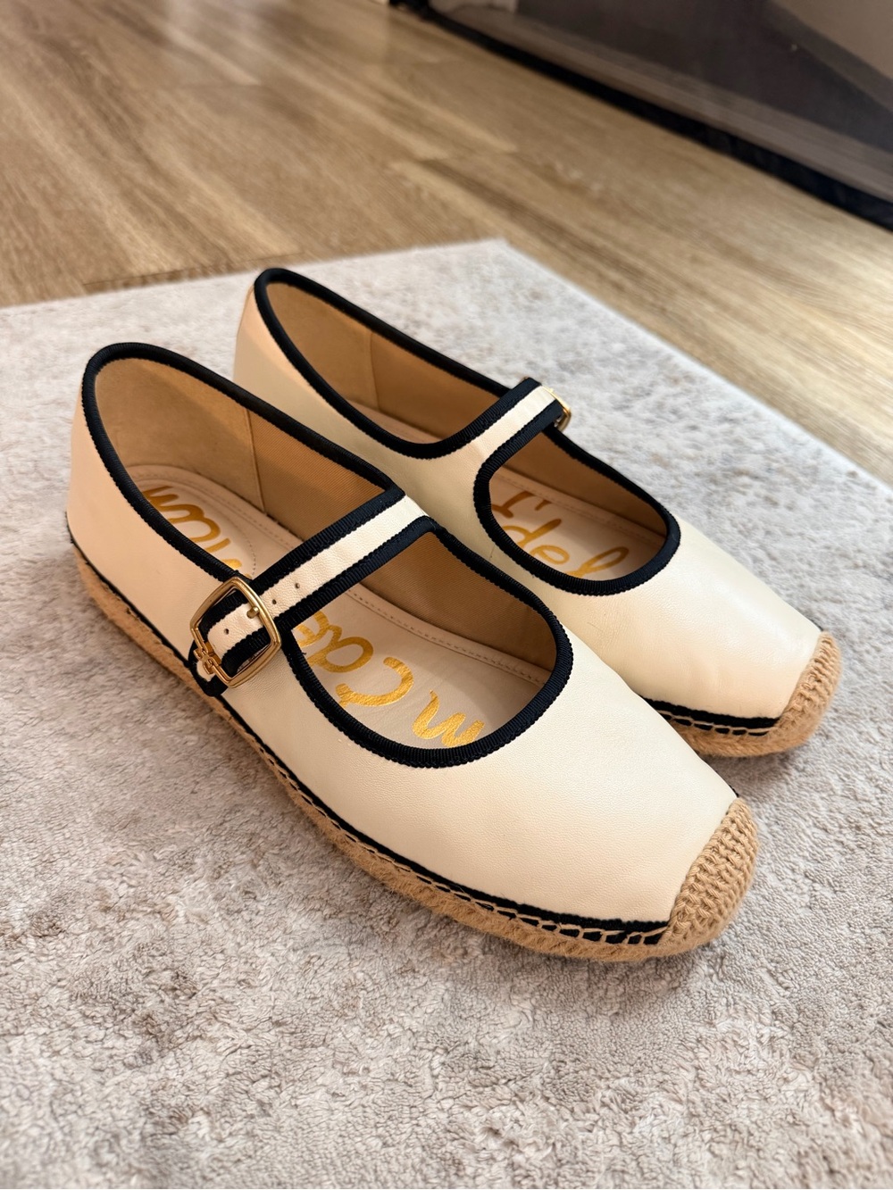 Sam Edelman Mackie Mary Jane Espadrille Flats Sz 9 Cream Like New
